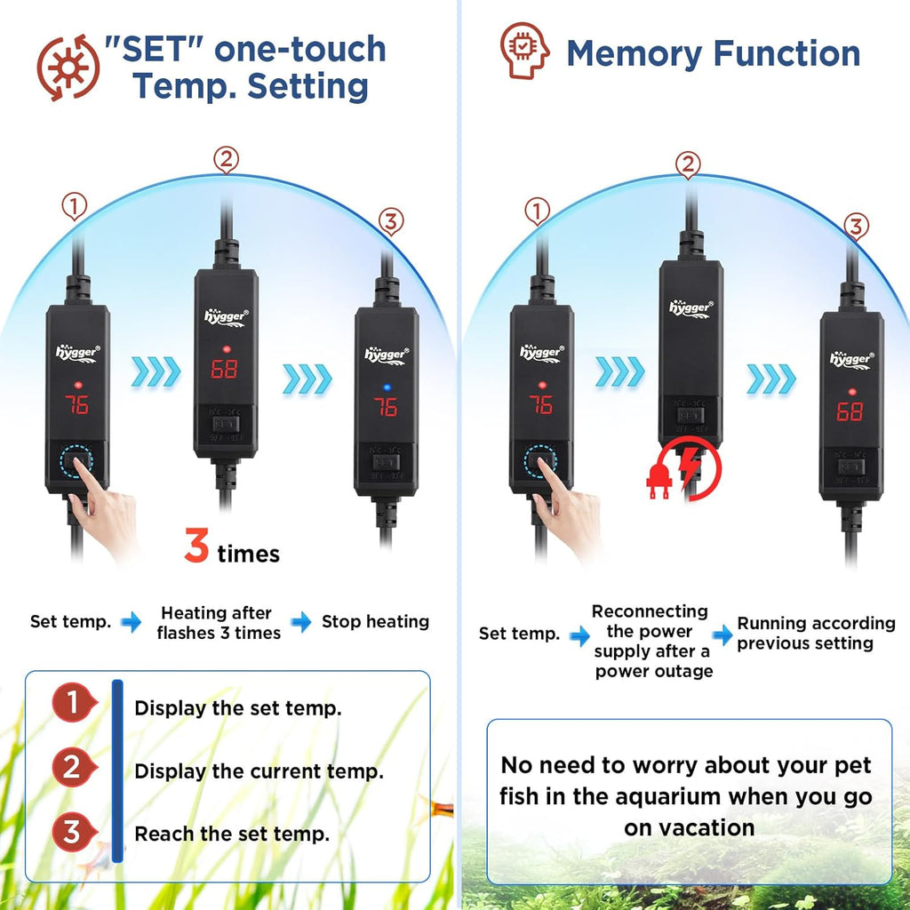 hygger Aquarium Betta Heater，25W/50W/100W/150W/300W/800W Removable Shell Submersible Fish Tank Heater with LED Digital Display,50W for 5-10 Gallon Freshwater and Saltwater Fish Tank