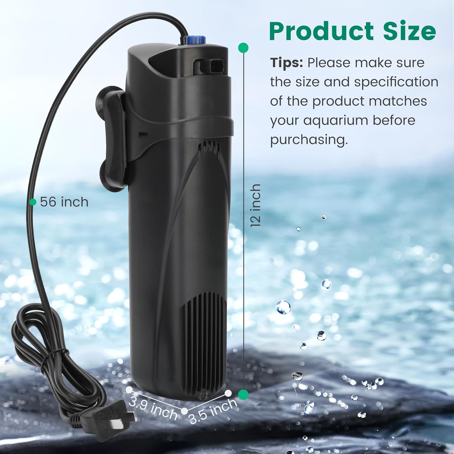 Aquarium Filter U-V for 40-150 Gallon, 400GPH Fish Filter with 9W U-V Double Light Green Water and Algae Submersible Powerful Clean Pump for Turtle Tank Freshwater Crystal Green Killing