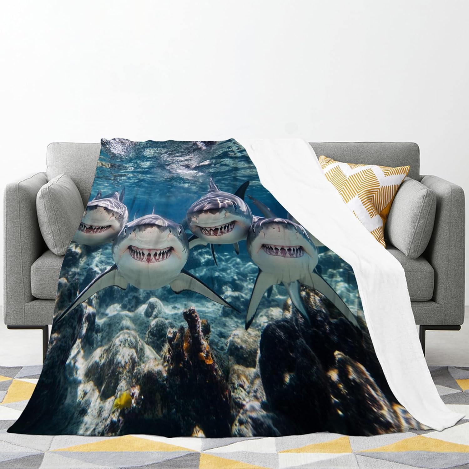 Funny Shark Blanket Marine Life Animal Throw Blankets Gifts for Girls Boys Kids Shark Lover Soft Cozy Fleece Plush for Couch Sofa Bed 60"x50"