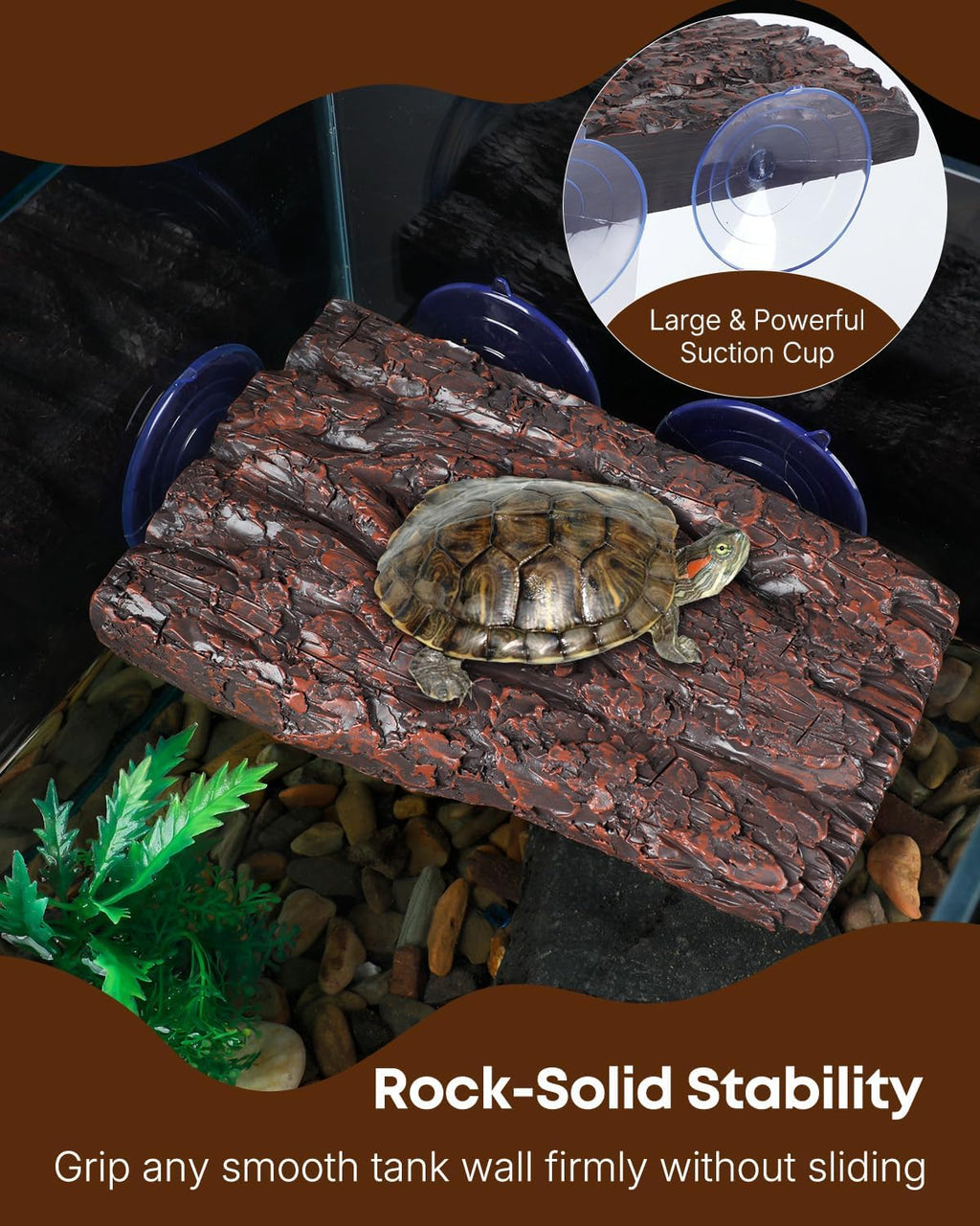 Pawfly Turtle Basking Platform — Resin Dock with 3 Suction Cups for Aquatic Turtles, Frogs, Turtle Tank Accessory