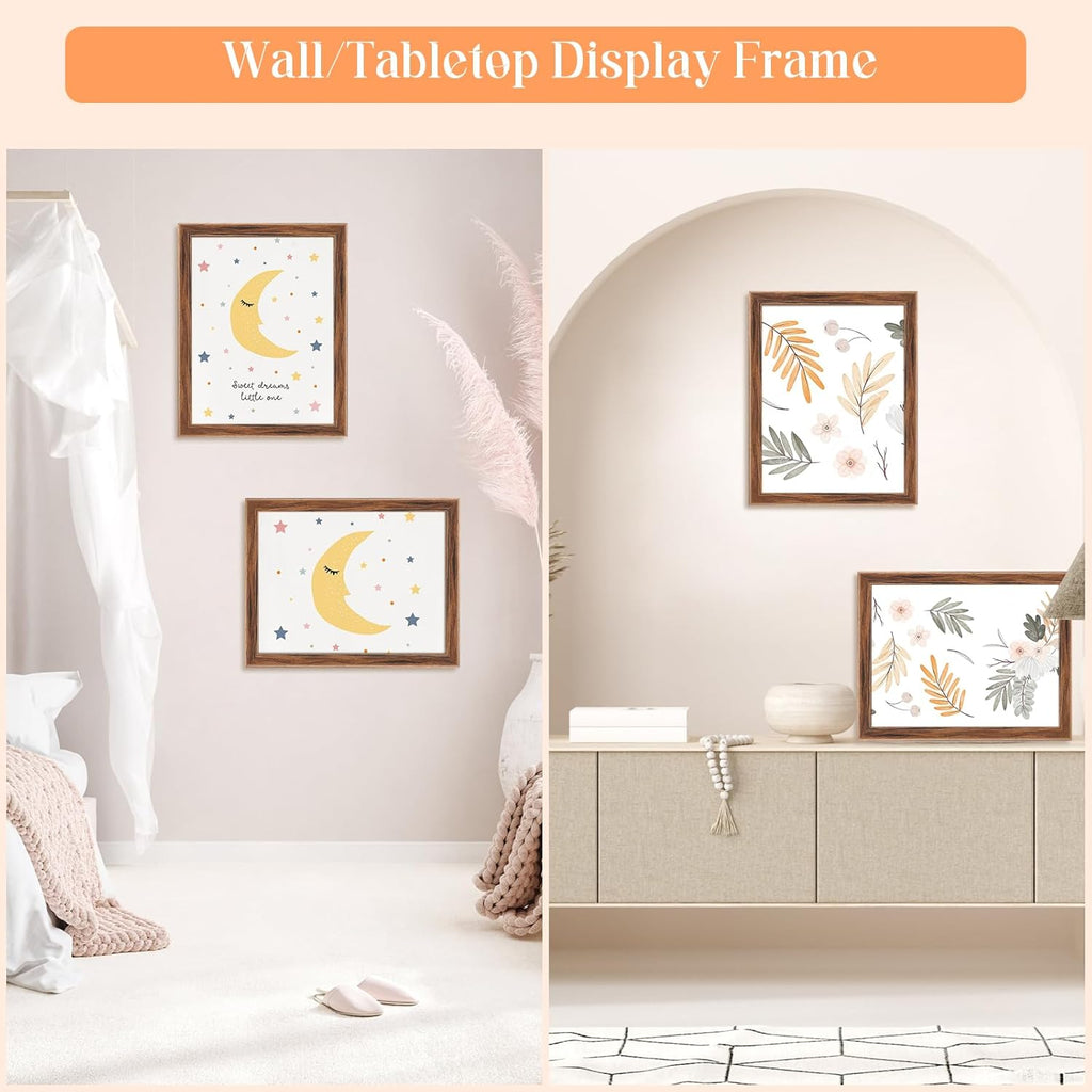 11x13 Wood Frame Brown, Natural Wooden 13x11in Picture Frames, Modern Golden 11 x 13inch Gallery Photo Pic Frame with HD Plexiglass, Horizontal Vertical Wall Mounting Tabletop Display 1Pcs