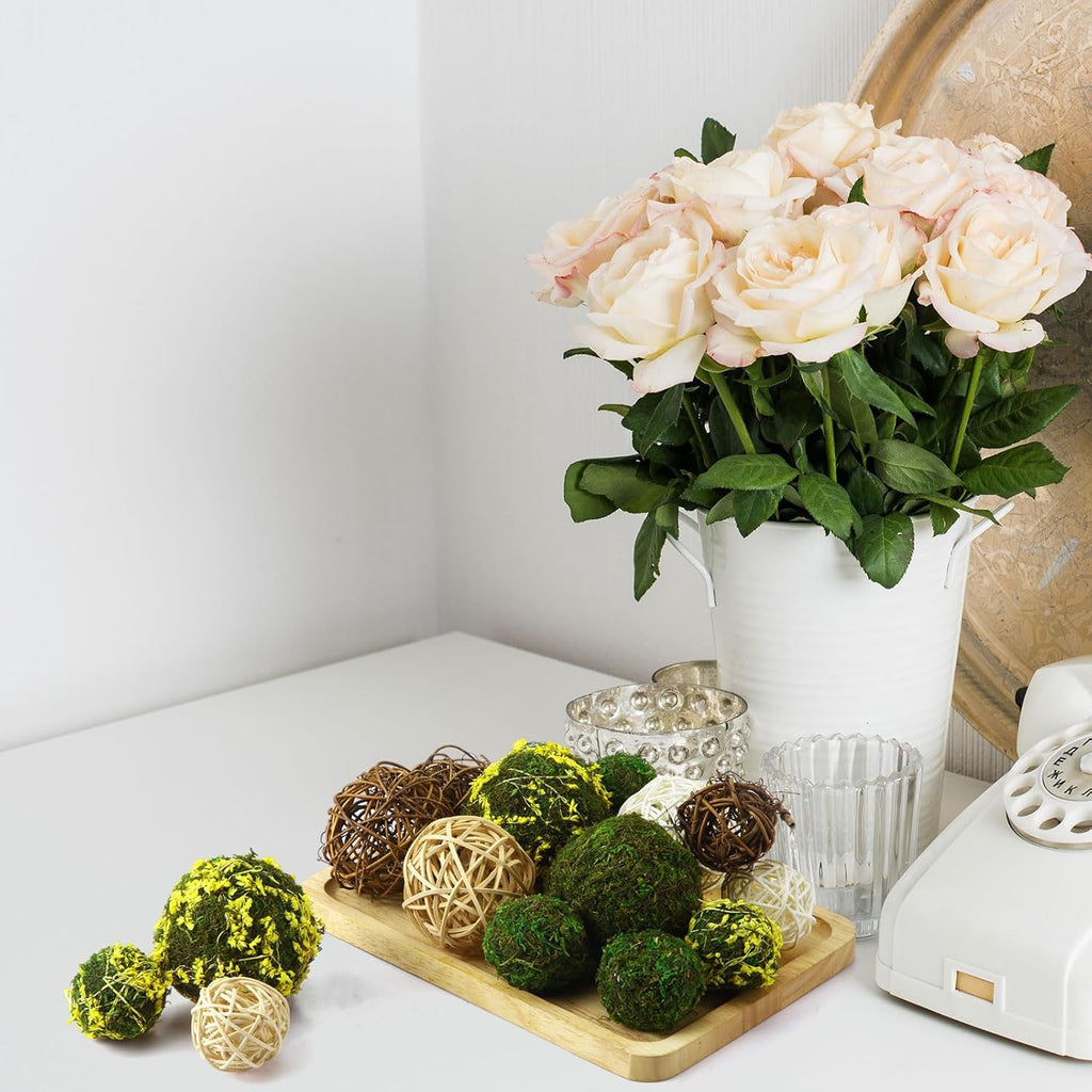 Yunsailing 36 Pcs Moss Decorative Balls for Centerpiece Bowls and Rattan Wicker Balls Handmade Moss Orbs Vase Filler for Garden Wedding Home Christmas Party Decoration(Retro Colors)