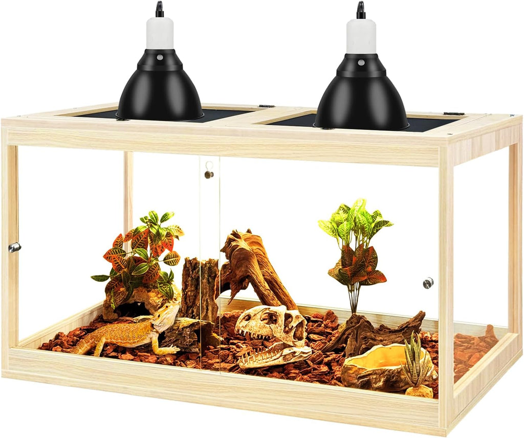 Prolee Tempered Glass Bearded Dragon Tank 28 Gallon, Lizard Tank, Reptile Tank with Metal Mesh Roof Door, Snake Tank with Lock Design, 24" Long, Oak