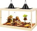 Prolee Tempered Glass Bearded Dragon Tank 28 Gallon, Lizard Tank, Reptile Tank with Metal Mesh Roof Door, Snake Tank with Lock Design, 24" Long, Oak