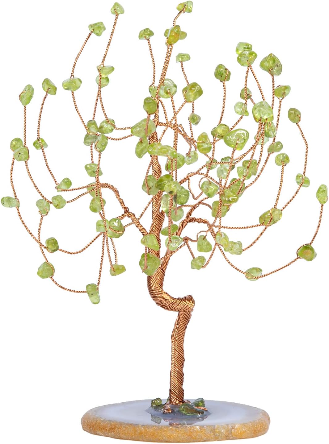 mookaitedecor Peridot Crystal Tree Tumbled Stones, Geode Agate Slices Base Money Tree Decoration for Wealth and Luck 5.7"-6.7"