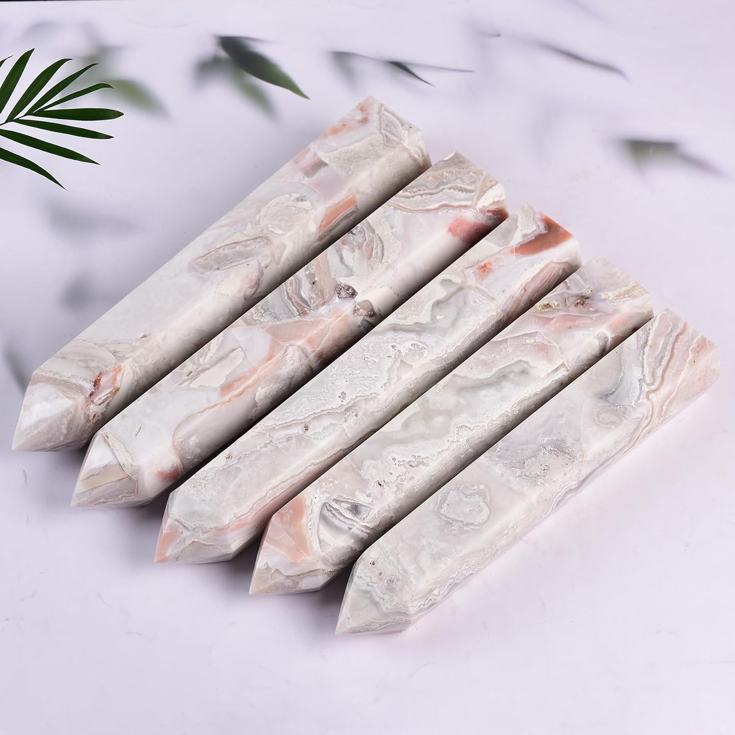 JIC Gem Extra Large Pink Agate Healing Crystal Wand 6 Faceted Column Quartz Crystals Obelisk Tower Points Pink Crystals Geode Decor Chakra Meditation 4.4-4.8 Lbs