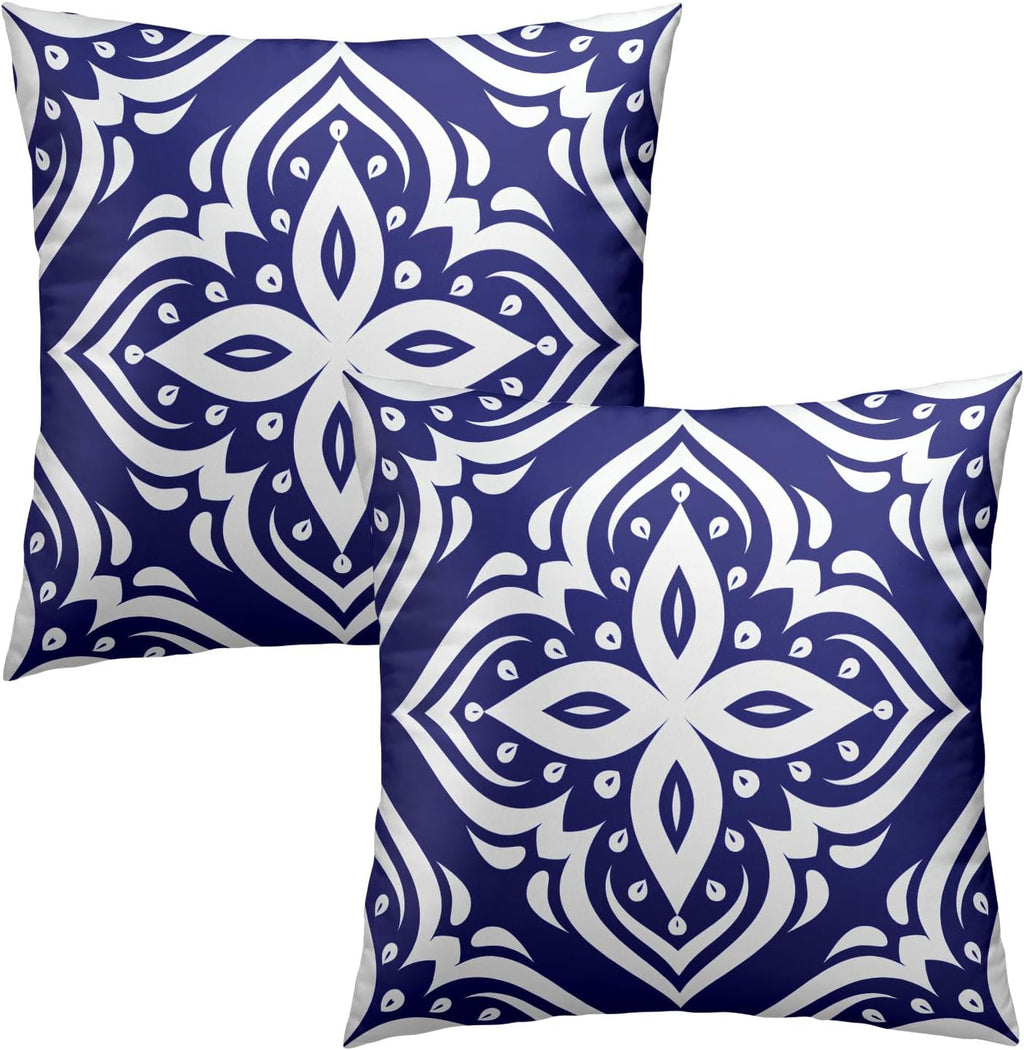 Navy Blue & White Floral Throw Pillowcases Set of 2 All-Season Soft Pillow Covers with Hidden Zipper,Durable for Sofa Bed Car Decor & Gift 18x18Inch