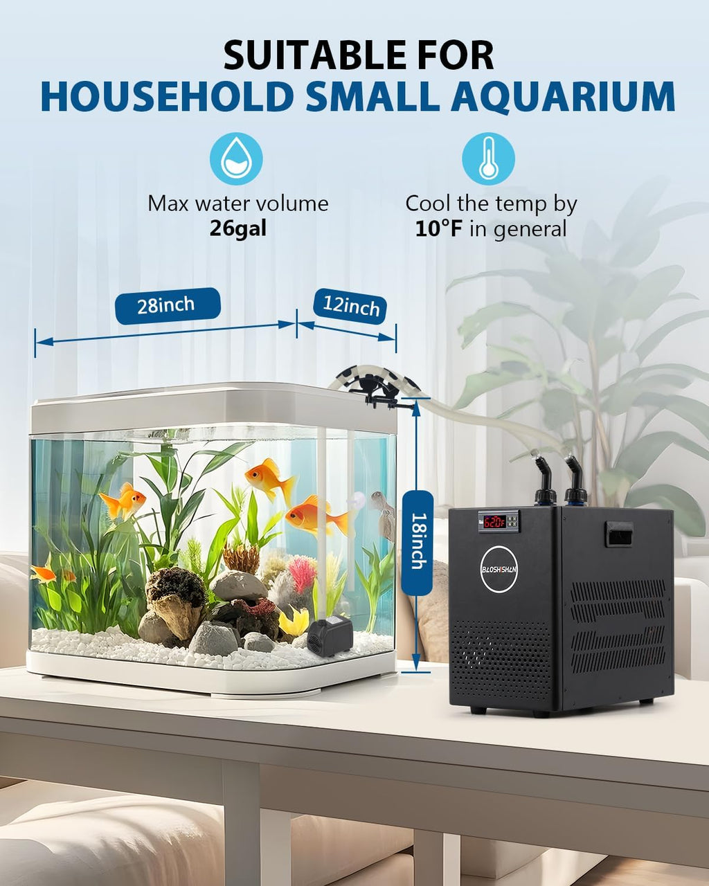 BAOSHISHAN Aquarium Chiller 26gal 1/13 HP Fish Tank Chiller Water Chiller for Aquarium with Pipe Clamp Suction Cup Compressor Refrigeration Quiet Chiller for Axolotl Coral Jellyfish
