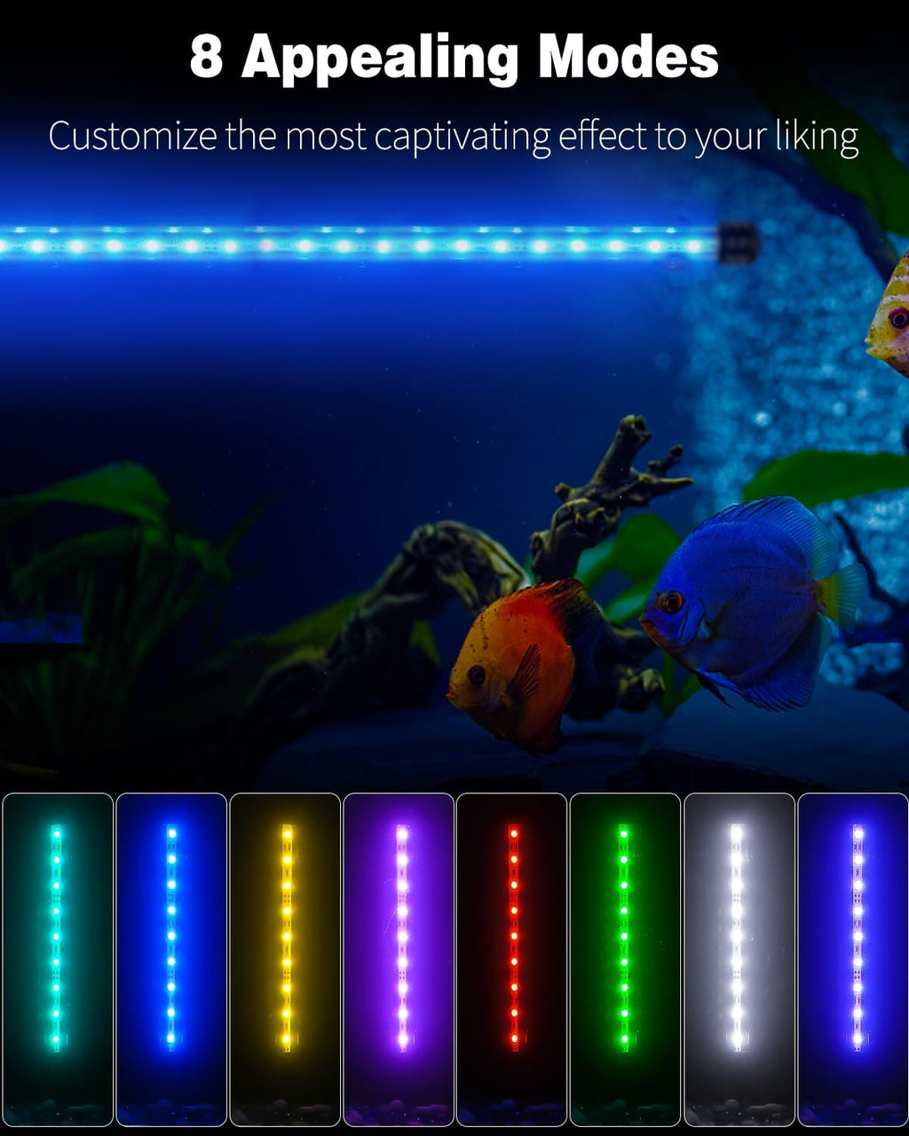 Pawfly 8 W Aquarium LED Light 23 Inch Underwater Fish Tank Light with Timer Auto On/Off Fish Tank Background Light with 8 Lighting Modes Submersible Multi-Colored Tube Light for Decoration