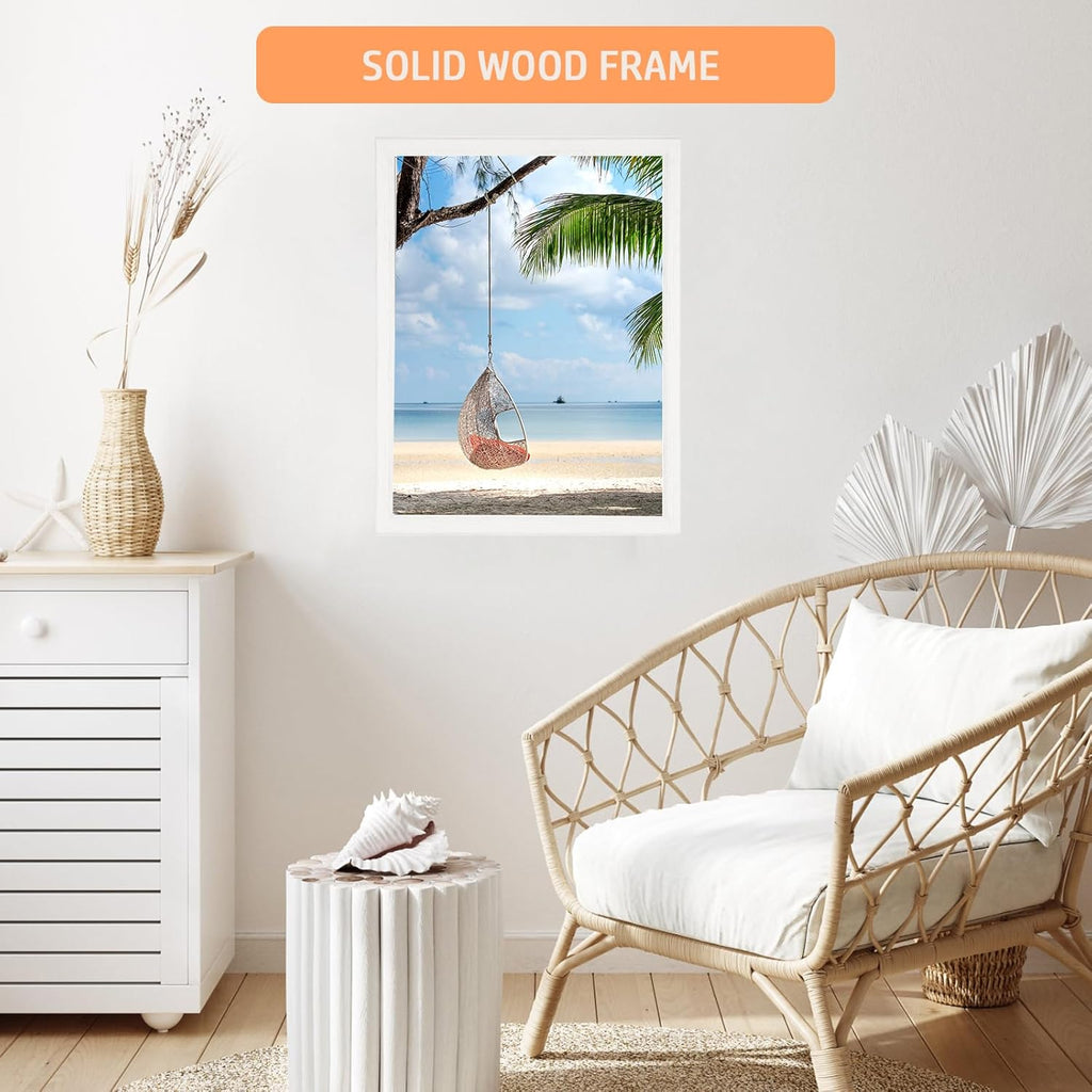 24x30 Wood Frame White, Modern Natural Woodgrain 30x24in Picture Frame, Rustic Wooden 24 x 30 inch Gallery Wall Photo Poster Frame with HD Plexiglass, Horizontal Vertical Wall Mounting Display 1pcs