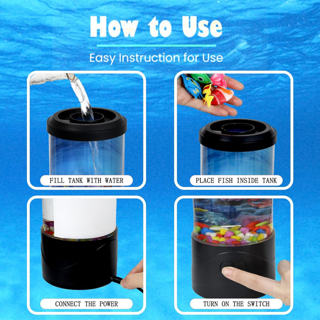 Toycol Bubble Fake Fish Lamp, Sensory Aquarium Lamp with 5 Floating Fake Fish & 7 Colors Light, Night Light for Relax and Decoration, Ideal Gift for Kids and Adults