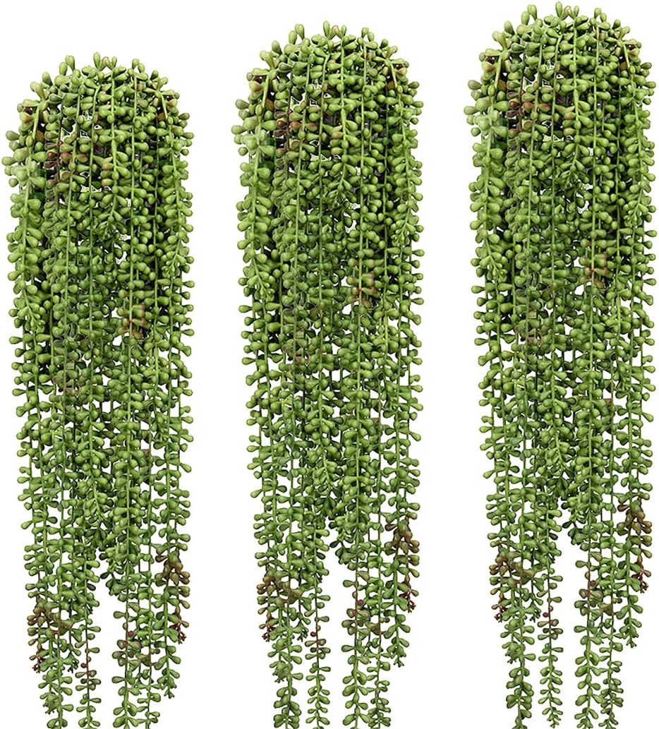 SzJias 3 Pcs String of Pearls Plant Artificial Hanging Succulents Plants for Home Garden Decor (Pots Not Included)