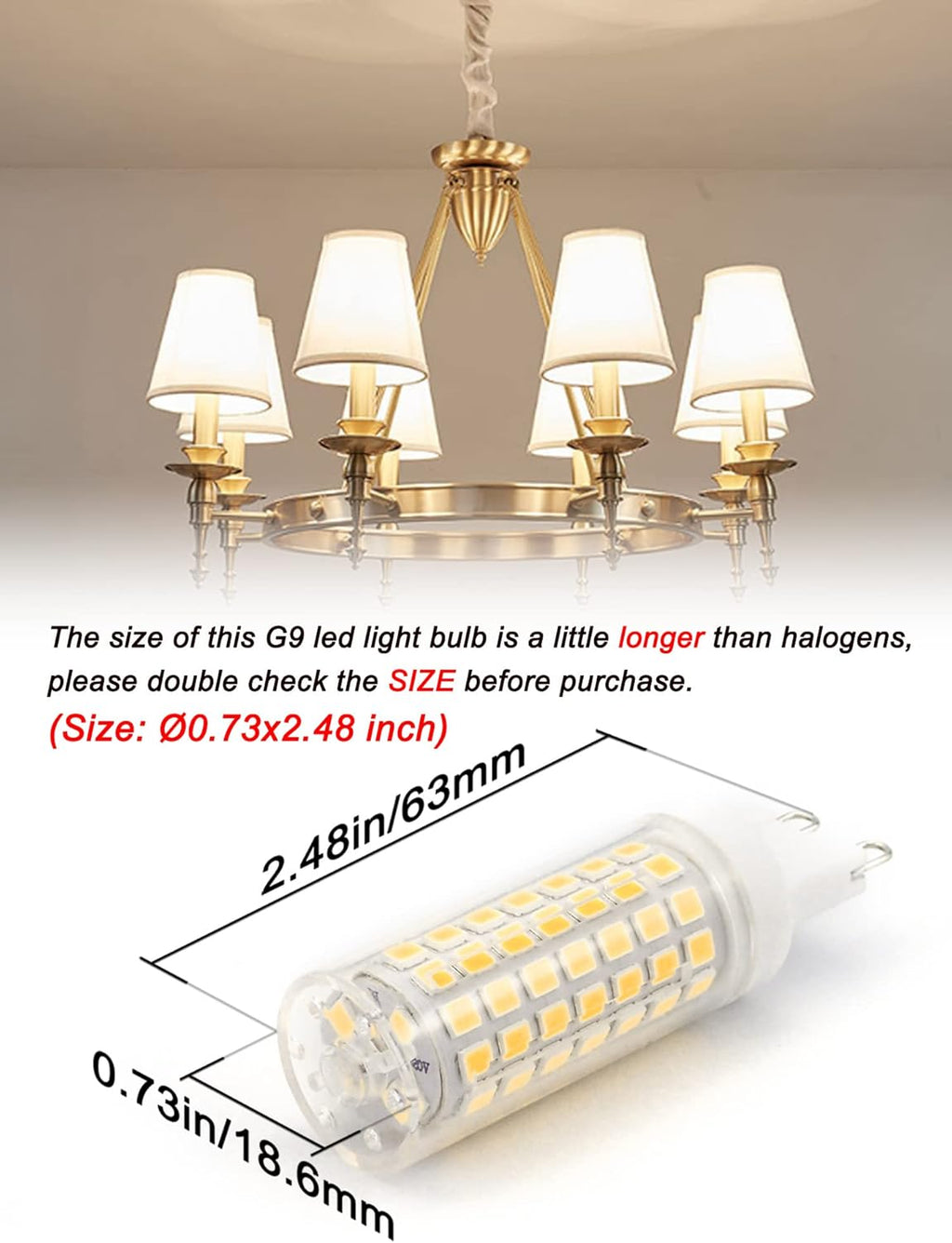 G9 Led Bulbs Dimmable 4000k Natural White,G9 40W 50W 60W T4 Halogen Replacement,No Flicker G9 6W AC120V Dimmable Neutral LED Bulbs for Chandelier Pendant Lighting,600 LM(5Pack)