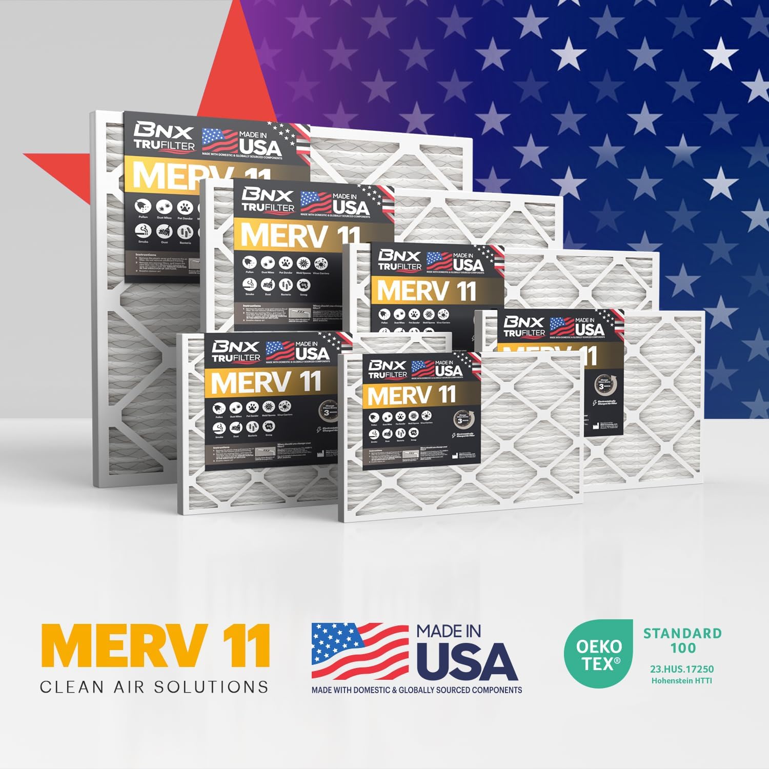 BNX TruFilter 16x24x1 Air Filter MERV 11 (12-Pack) - MADE IN USA - Allergen Defense Electrostatic Pleated Air Conditioner HVAC AC Furnace Filters for Allergies, Dust, Smoke, Allergy MPR 1200 FPR 7