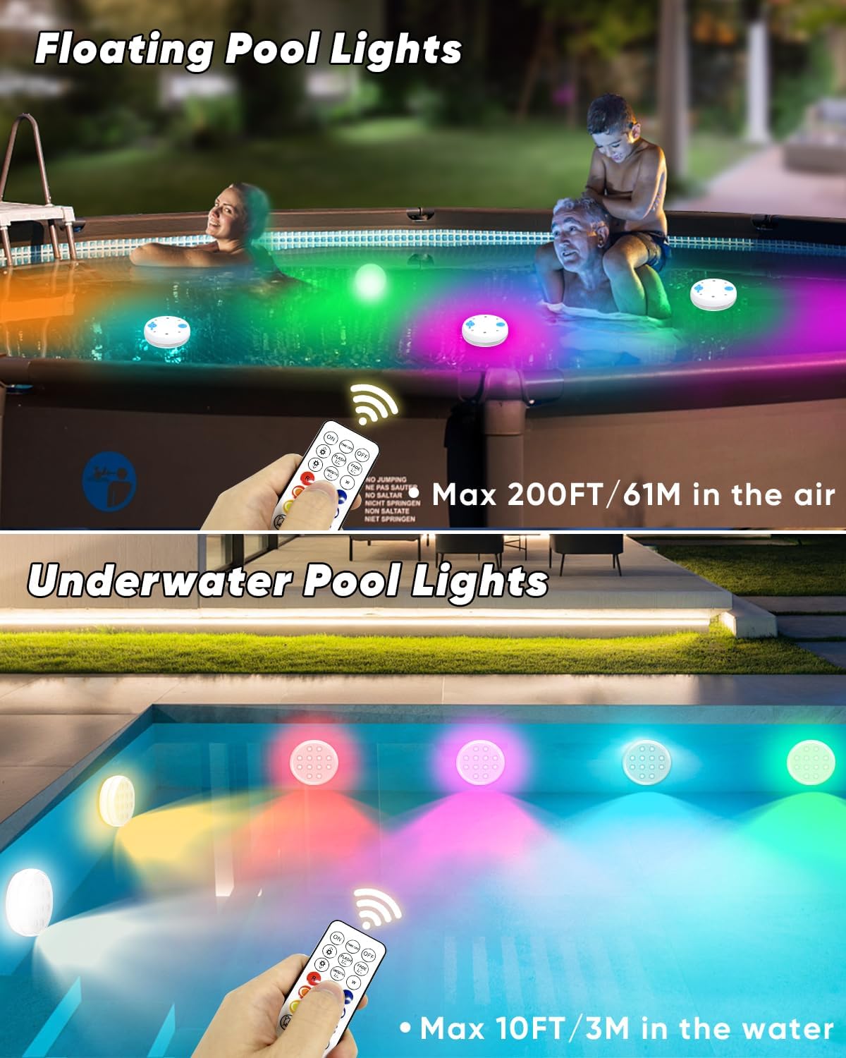 Pool Lights, Rechargeable Submersible LED Lights with Remote, IP68 Waterproof 16 Color Changing Floating Lights, Built-in Magnet Underwater Lights for Fountain, Pond, Aquarium(4 Pack)