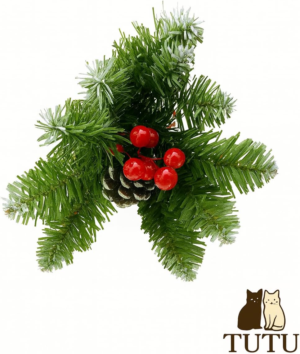 Christmas Tree with Topper – Artificial Pine Tree – Multiple Sizes & Colors (Green with Red Berries & Snowflakes, 6ft)