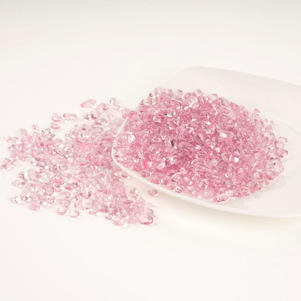 WAYBER Glass Stones, 1Lb/460g Irregular Sea Glass Dercorative Rocks Non-Toxic Artificial Crystal Pebbles for Aquarium Decoration/Vase Filler/Table Scatter/Handcraft/Jewelry Making/Gems Display, Pink