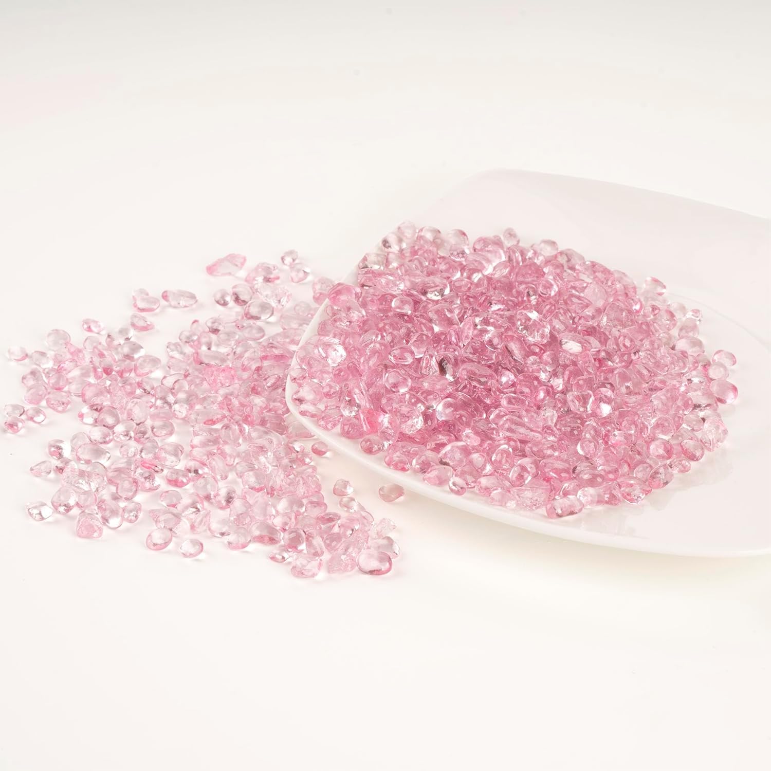 WAYBER Glass Stones, 1Lb/460g Irregular Sea Glass Dercorative Rocks Non-Toxic Artificial Crystal Pebbles for Aquarium Decoration/Vase Filler/Table Scatter/Handcraft/Jewelry Making/Gems Display, Pink