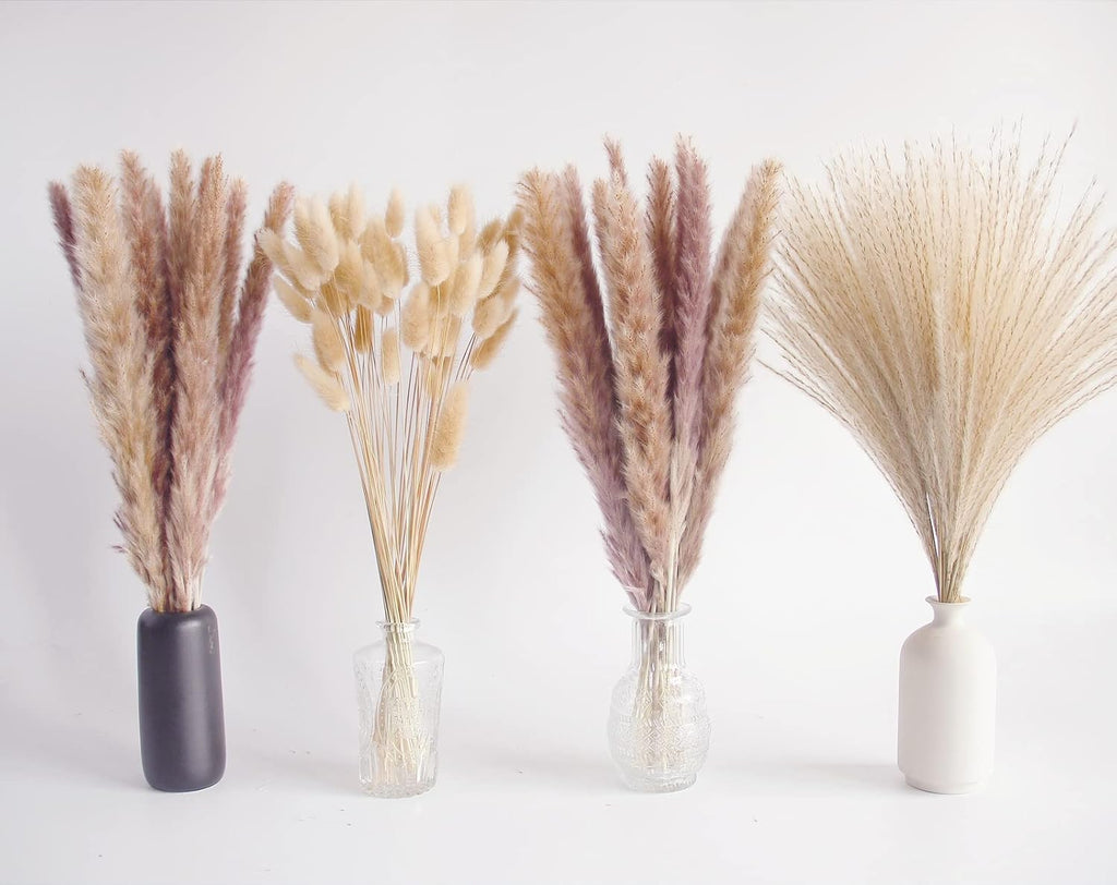 Natural Dried Pampas Grass Decor, Brown Pampas Grass， Bunny Tails Dried Flowers, Reed Grass Bouquet for Wedding Boho Flowers Home Table Decor, Fall Decor，Rustic Farmhouse Party (100 in Total )