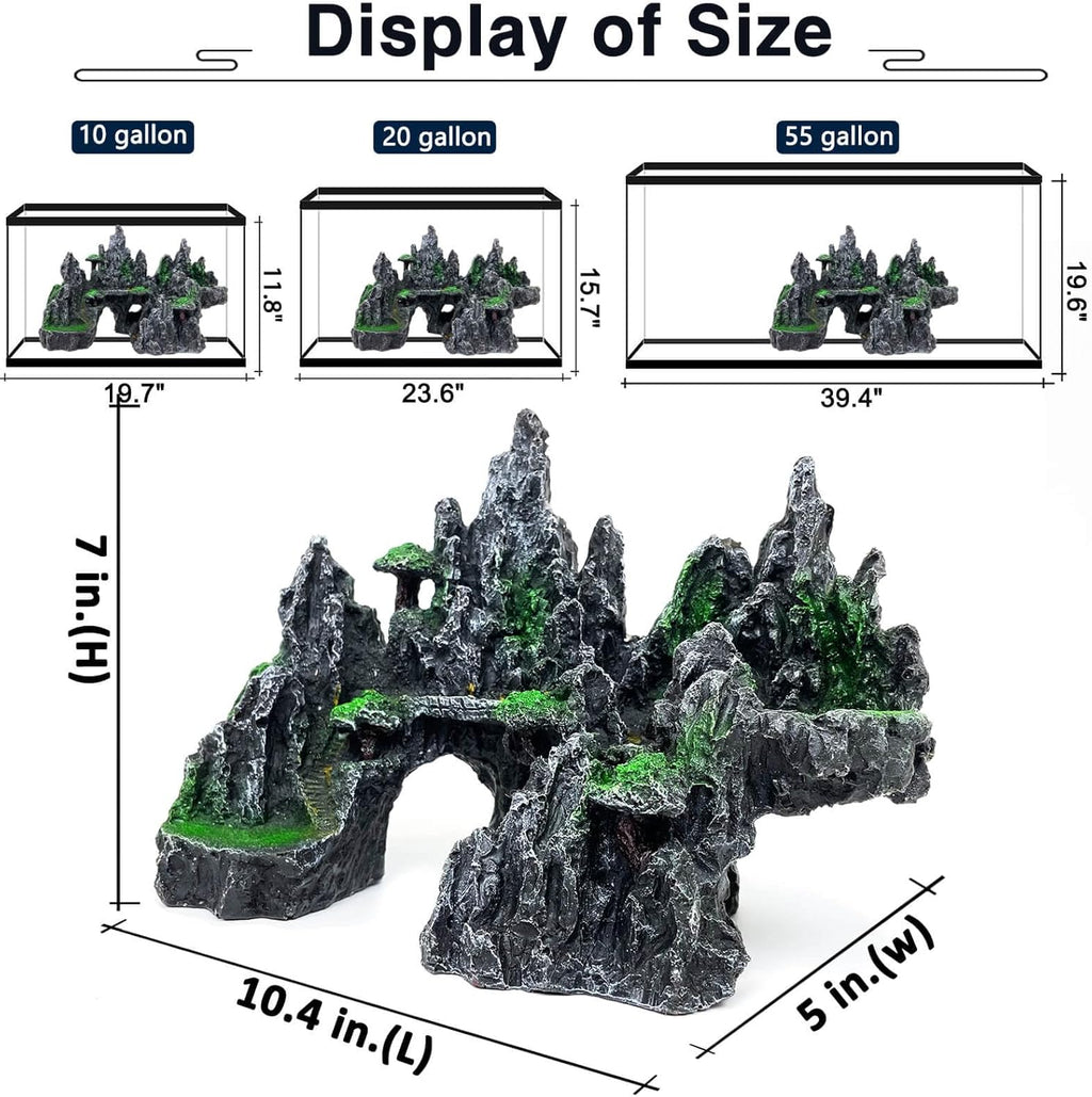 Fish Tank Mountain Decoration,Aquarium Accessories - Aquarium Decor for Betta N Goldfish Hideouts Cave Hide Ornament for 10-50 Gal,Aquarium Mountain Landscape shelter for Hide N Play(10.4" L)