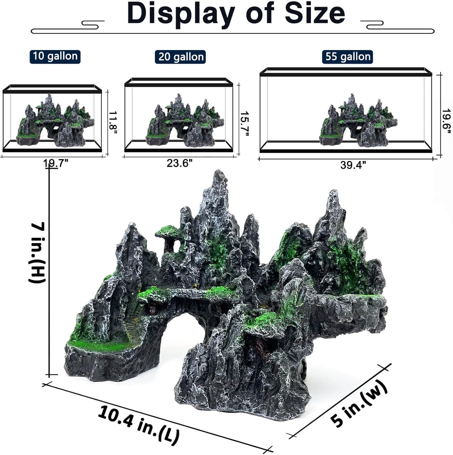 Fish Tank Mountain Decoration,Aquarium Accessories - Aquarium Decor for Betta N Goldfish Hideouts Cave Hide Ornament for 10-50 Gal,Aquarium Mountain Landscape shelter for Hide N Play(10.4" L)