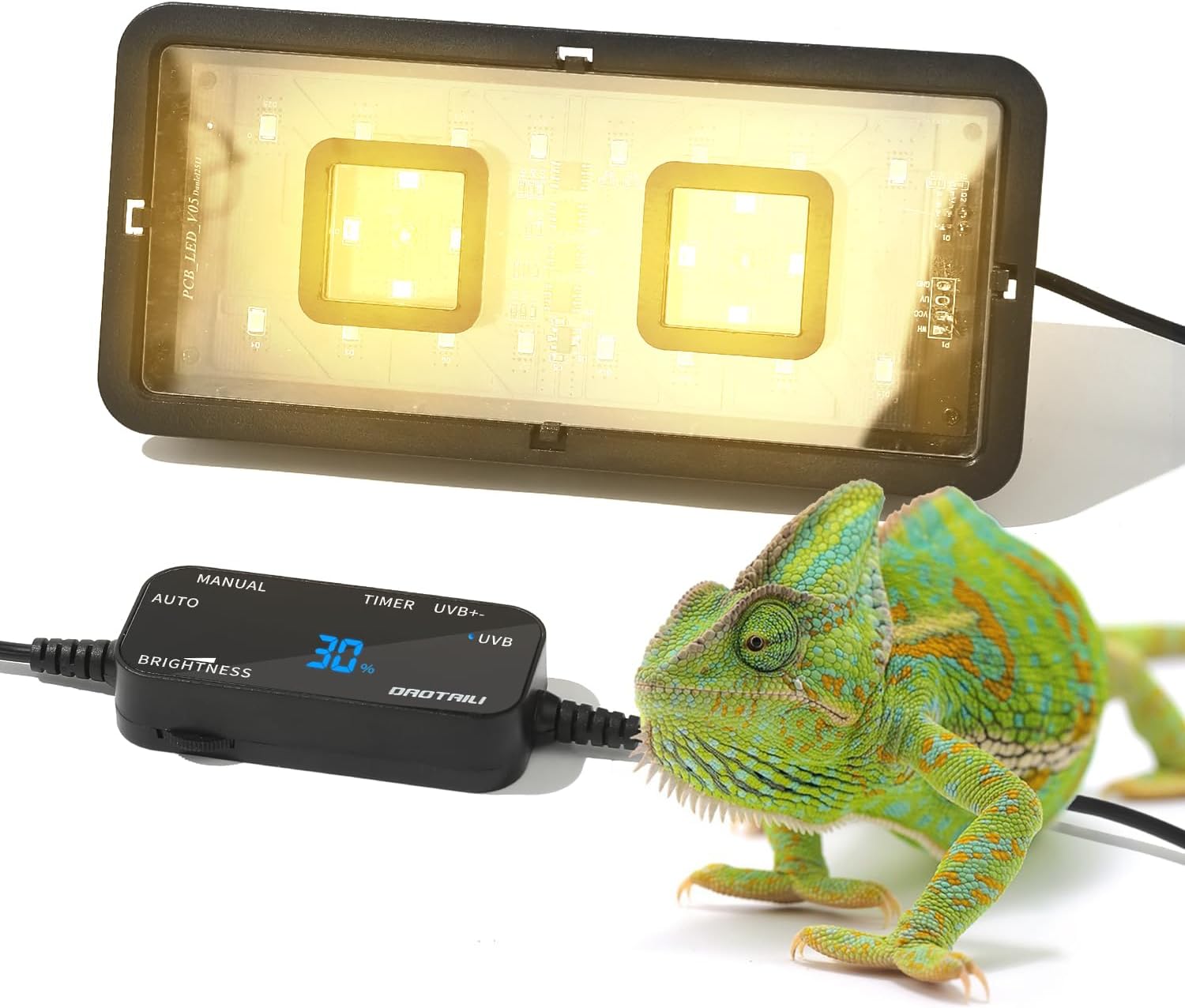 LED UVB Reptile Light – Dual UVA/UVB Lamp with Dimmer, 2 UV Modes, Timer & Fan Cooling, 10W for Turtles, Lizards, Snakes, Glass or Mesh Terrariums (6500K)