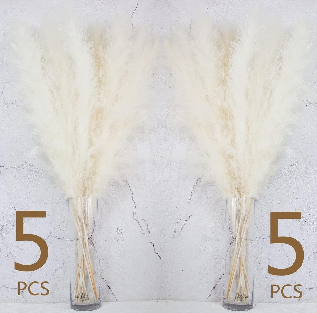 10 Stems 40-inch White Pampas Grass Decor Tall, Large Pampas Grass, Boho Neutral Home Decor Bouquet. Fluffy Pampas Grass for Floor Vases, Wedding Floral Arrangements, Wall Decor, Farmhouse Table Decor