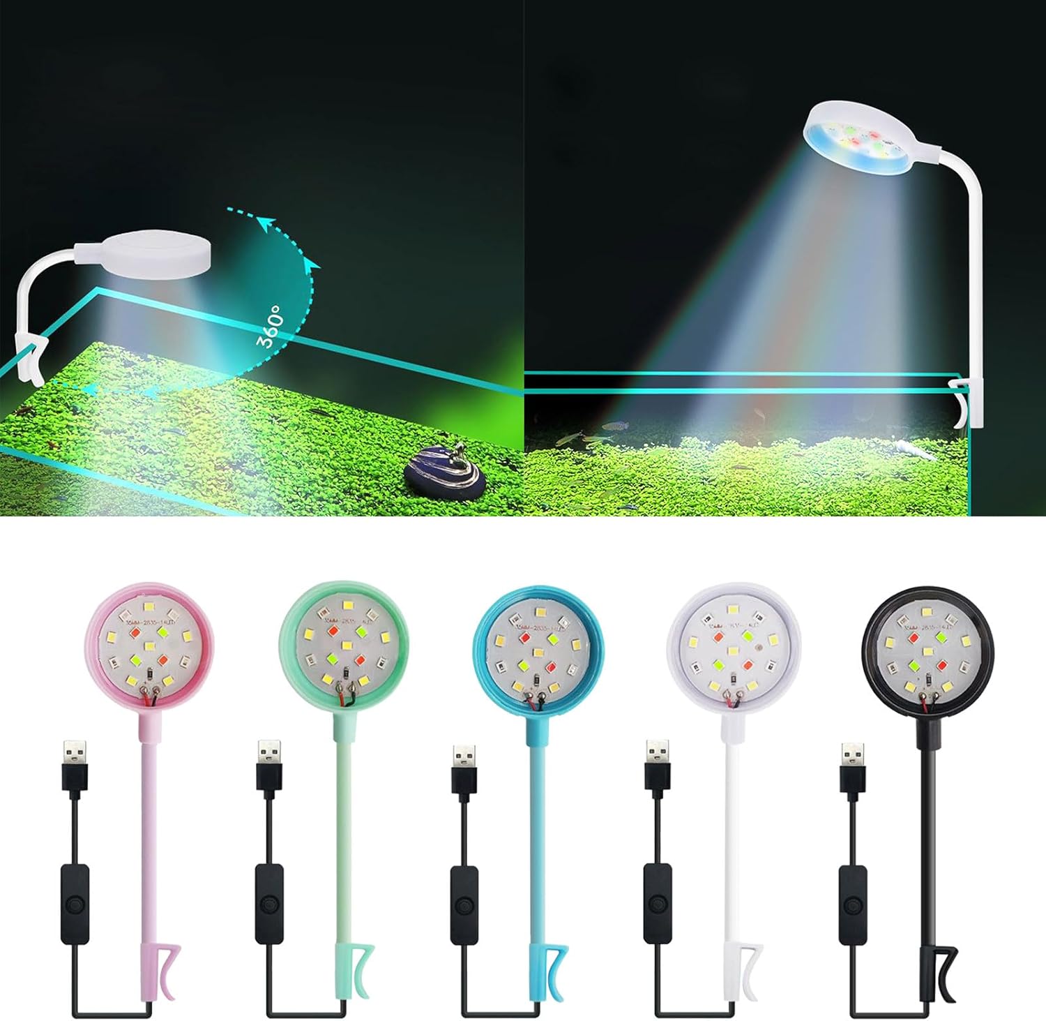 Lamps, Small Aquarium Fish Tank Led Light with USB Interface Clip On for Plant Aquarium, 8.00 * 8.00 * 4.00CM