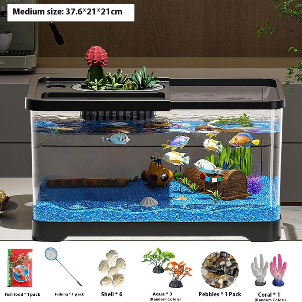 Fish Tank Kit with Accessories - Starter Aquarium Set, Underwater Landscape Decoration, Compact Glass Tank | Aquarium Setup for Den Living Room Dorm Kids Room Small Fish Habitat Decoration