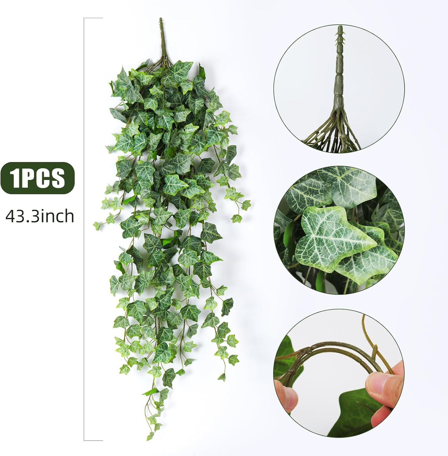 RECUTMS 39.4’’ Fake Ivy Vine Hanging Plant Greenery Artificial Leaves Garland for Indoor Outdoor House Room Patio Shelf Office Wedding Decor (Green and White)