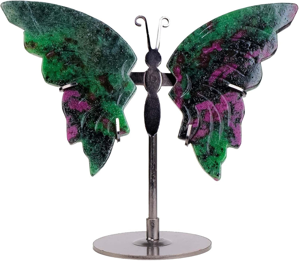 Crystal Butterfly Ornament, Amethyst Agate Wings, Home Office Tabletop Decor (Ruby-in-Zoisite)