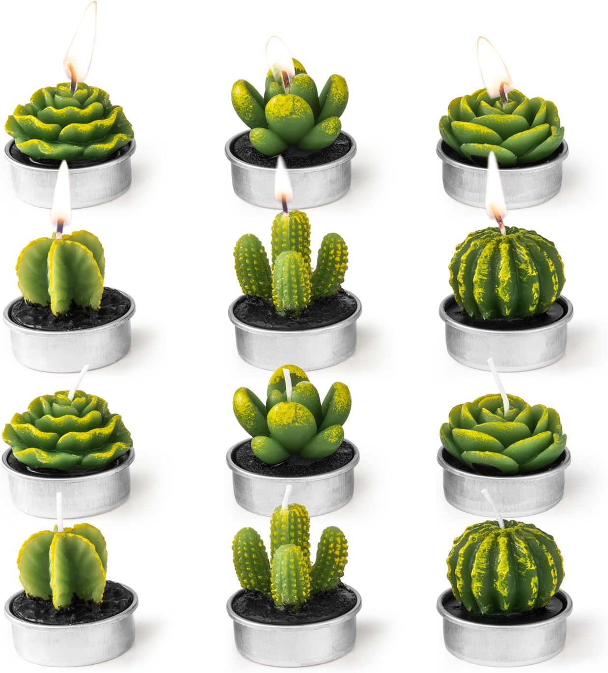 Cactus Tealight Candles,12 Pieces Handmade Delicate Succulent Cactus Candles for Party Wedding Spa Home Decoration