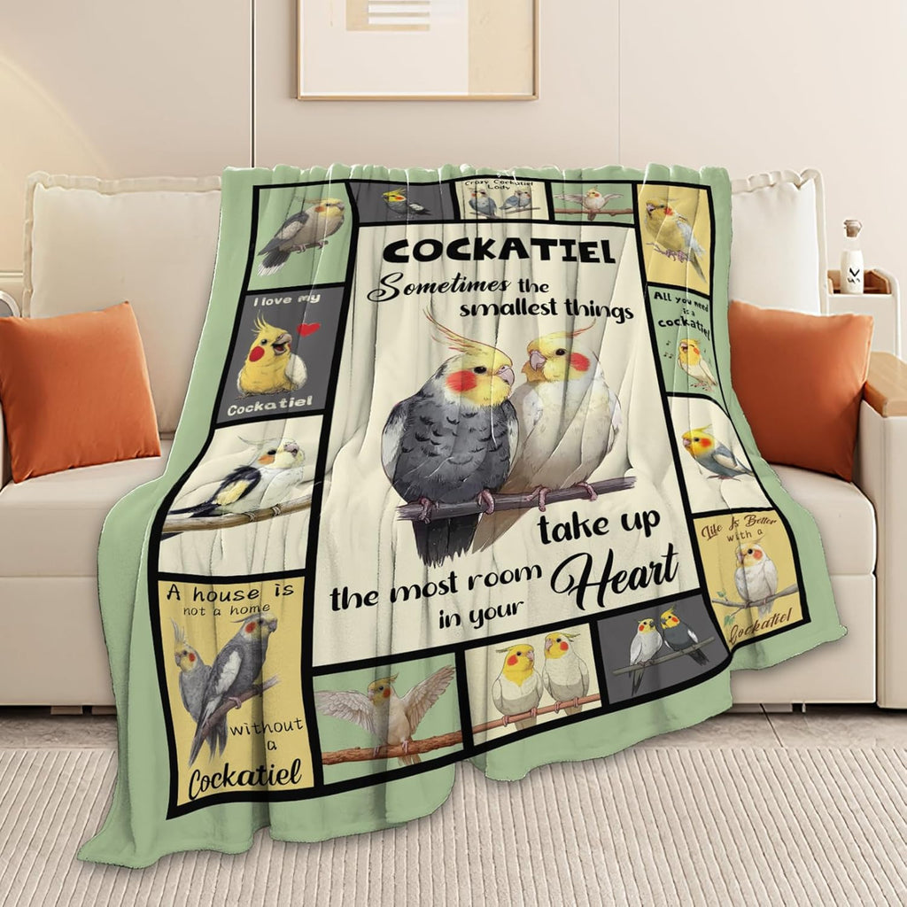 Parrot Bird Throw Blanket Cute Cockatiel Stuff Gifts for Kids Girls Boys Adults Women Men Soft Cozy Warm Plush Fluffy Fuzzy Fleece Blanket Decor 60''X80''