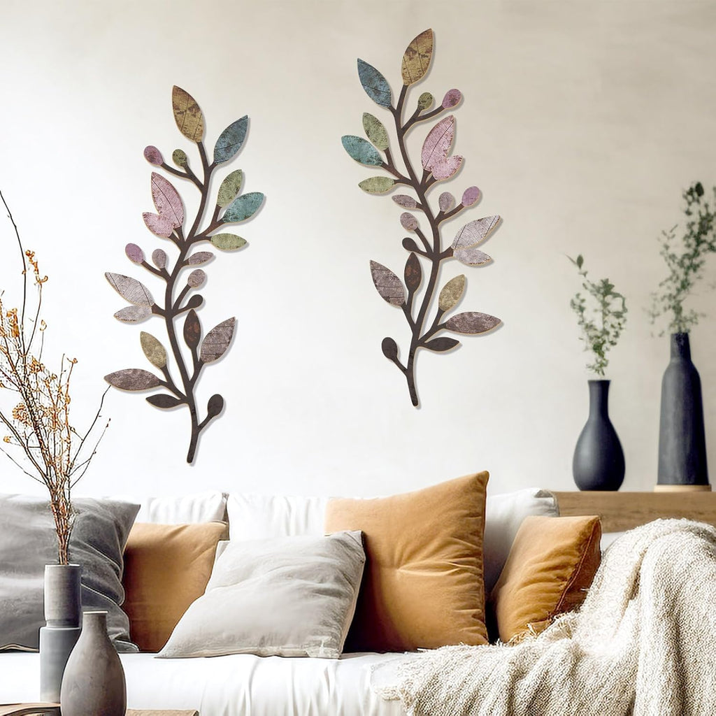 Zzbakress 2 Pcs Colorful Tree Leaf Wall Art Decor Vine Home Wall Decor Olive Branch Leaf Wall Ornament Large Wall Decor for Bedroom, Living Room, Wall Sculptures Indoor Outdoor (Multicolor)