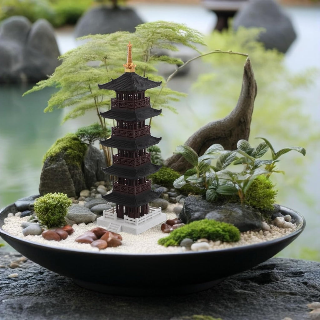 LUOZZY Miniature Chinese Pagoda Tower 5-Tier Sculpture for Aquarium Bonsai Terrarium Landscaping Asian Home Garden Ornament 5.5x4.5x11.5CM