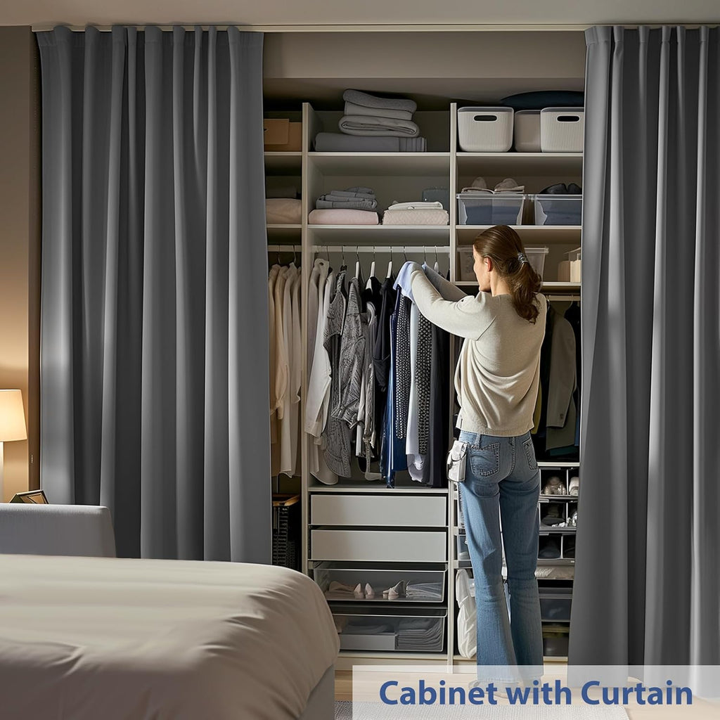 Room Divider Ceiling Mounted Curtains Track Sets Extra Wide Blackout Curtain Flexible Tracks for Bedroom Privacy Partition Separator, 1 Panel Grey Drape and White Rail, W8.3 x H9ft