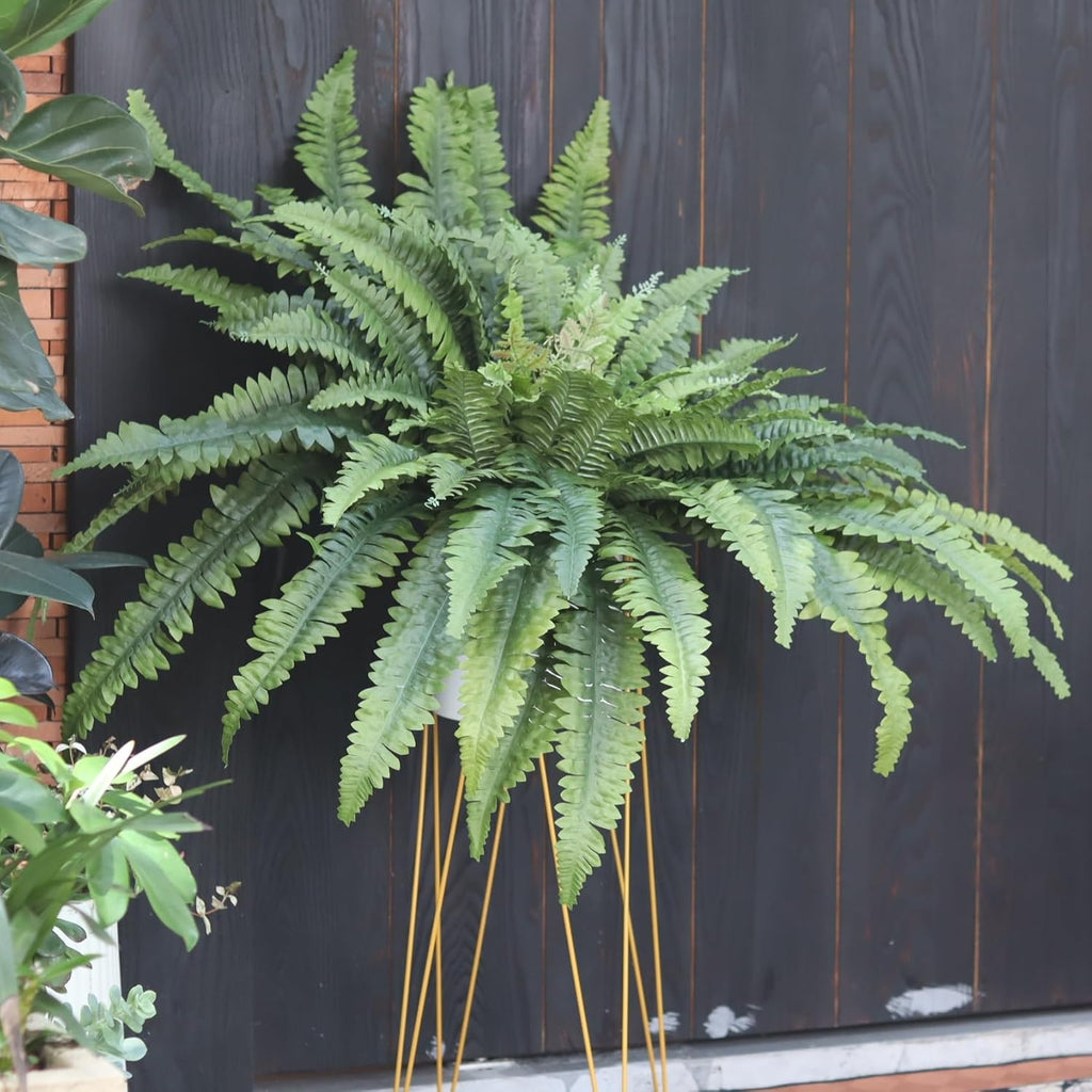 Artificial Ferns for Outdoors Large, 50" Fake Fern with Fruitlet & Vines, 98 Fronds Lifelike UV Resistant Faux Greenery Plants Ideal for Planters Porch Garden Hall Home Indoor Decor, Hanging or Potted