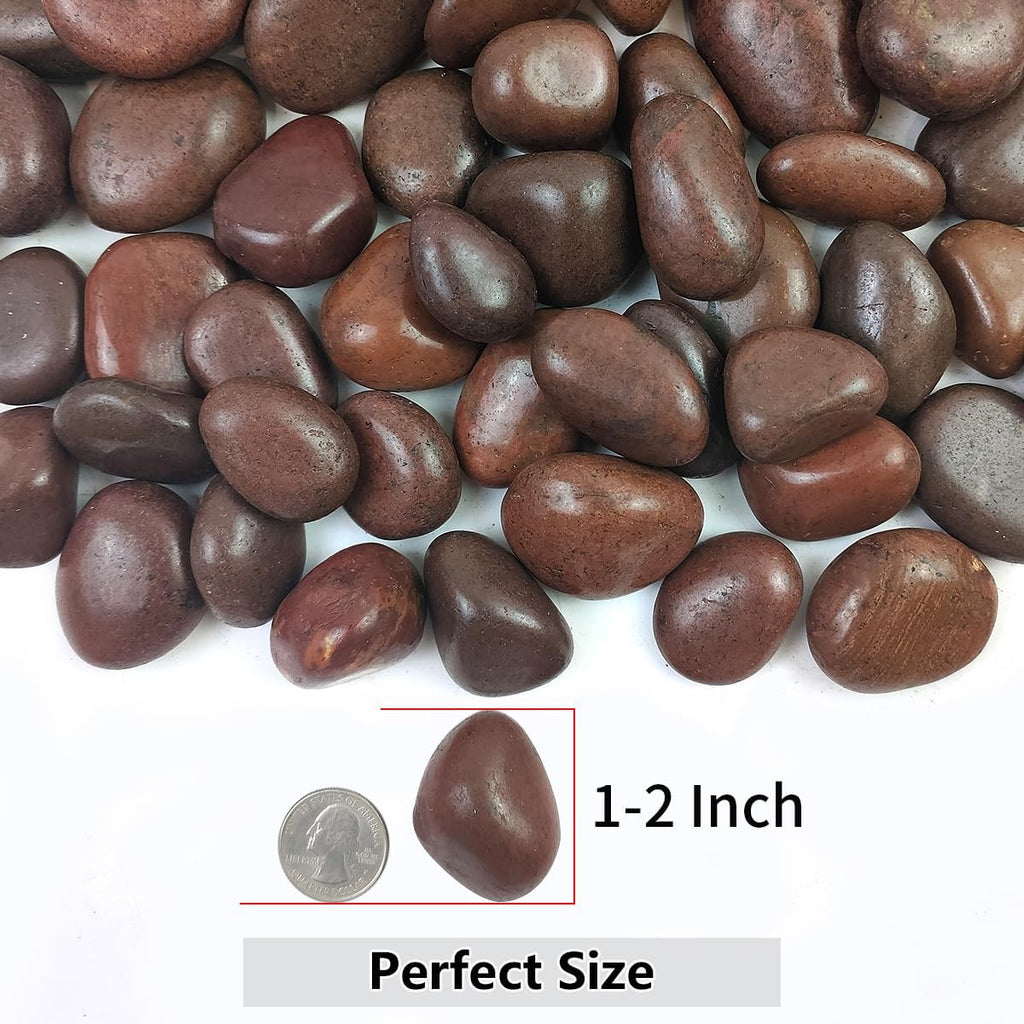 Rocks for Plant 2lbs, Red River Rocks 1-2 Inch Natural Pebbles for Indoor Plants, High Polished Decorative Stones Vase Filler Fish Tank Aquariums Landscaping Garden