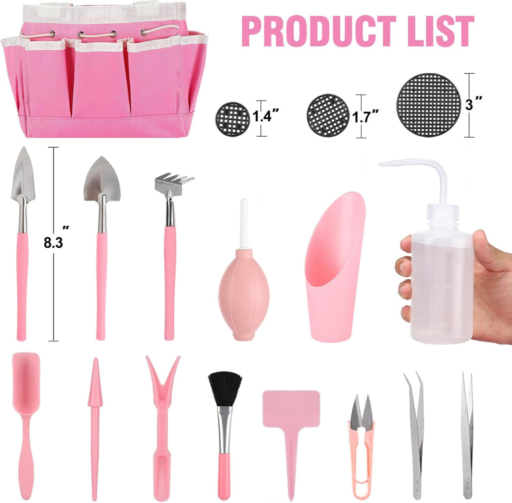 44 pcs Succulent Tool Set - 30.7in Indoor Plant Repotting Mat and 19 Pcs Mini Gardening Hand Tools Bag, Garden Plants Transplanting Supplies for Women Holiday Gardener Gifts Outdoor, Pink