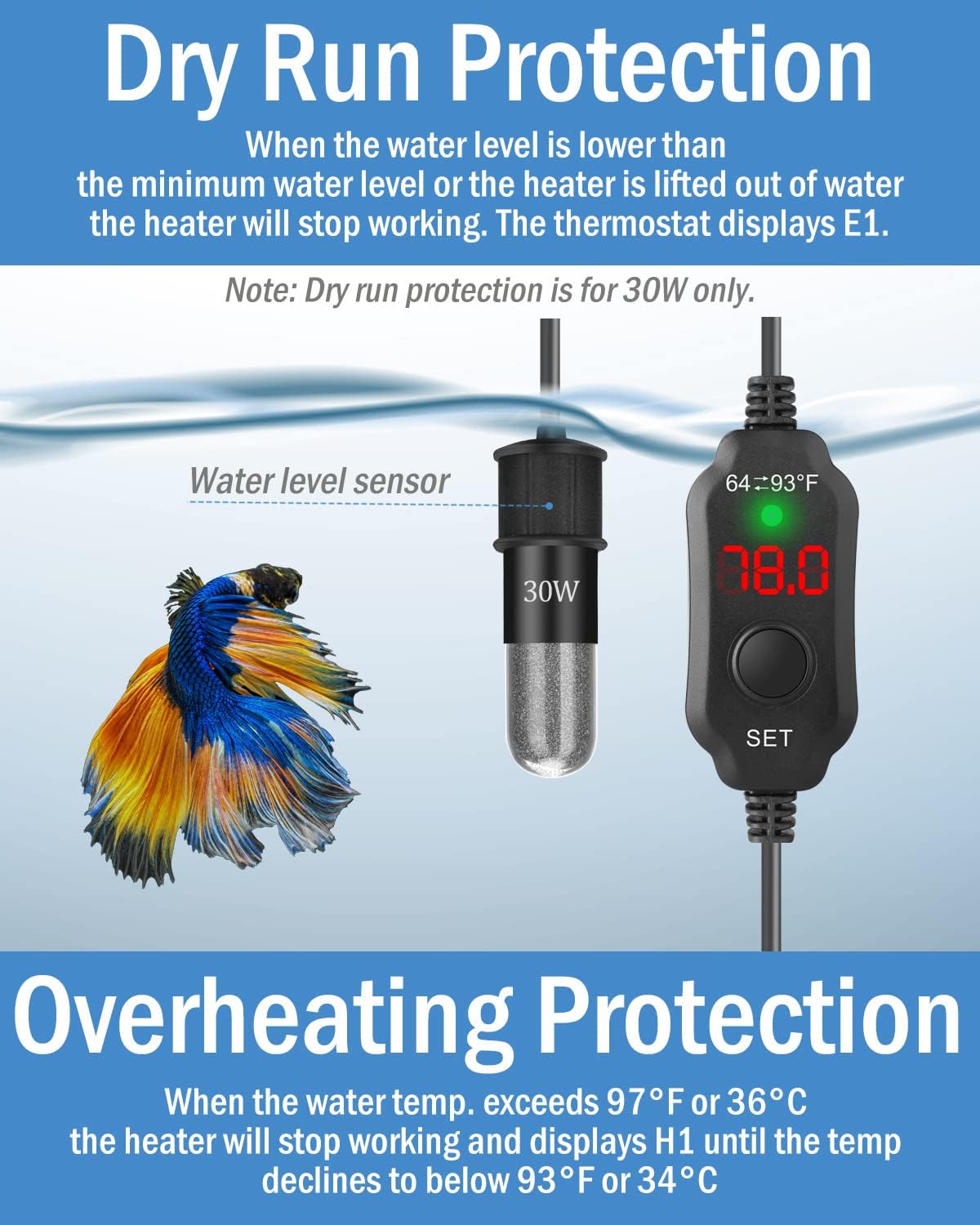 AquaMiracle Adjustable 10W Small Aquarium Heater Submersible Fish Tank Heater Betta Heater Turtle Heater Super Mini Aquarium Heater with Digital Display Thermostat, for 1-2 Gallon Tanks