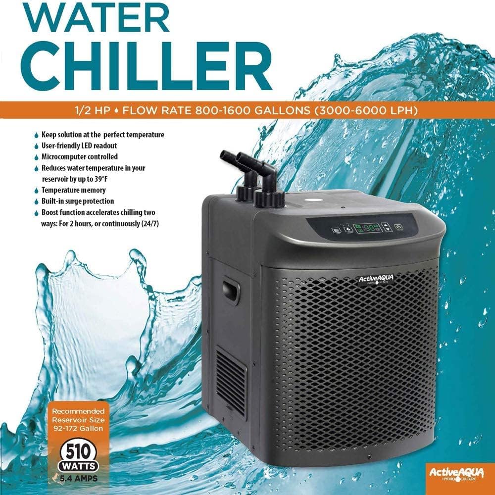 Active Aqua AACH50HP Water Chiller for Aquarium, Hydroponics, Bathtub – 0.5 HP, Fast Cooling, 90-172 Gallons, Titanium Evaporator – Fittings Included