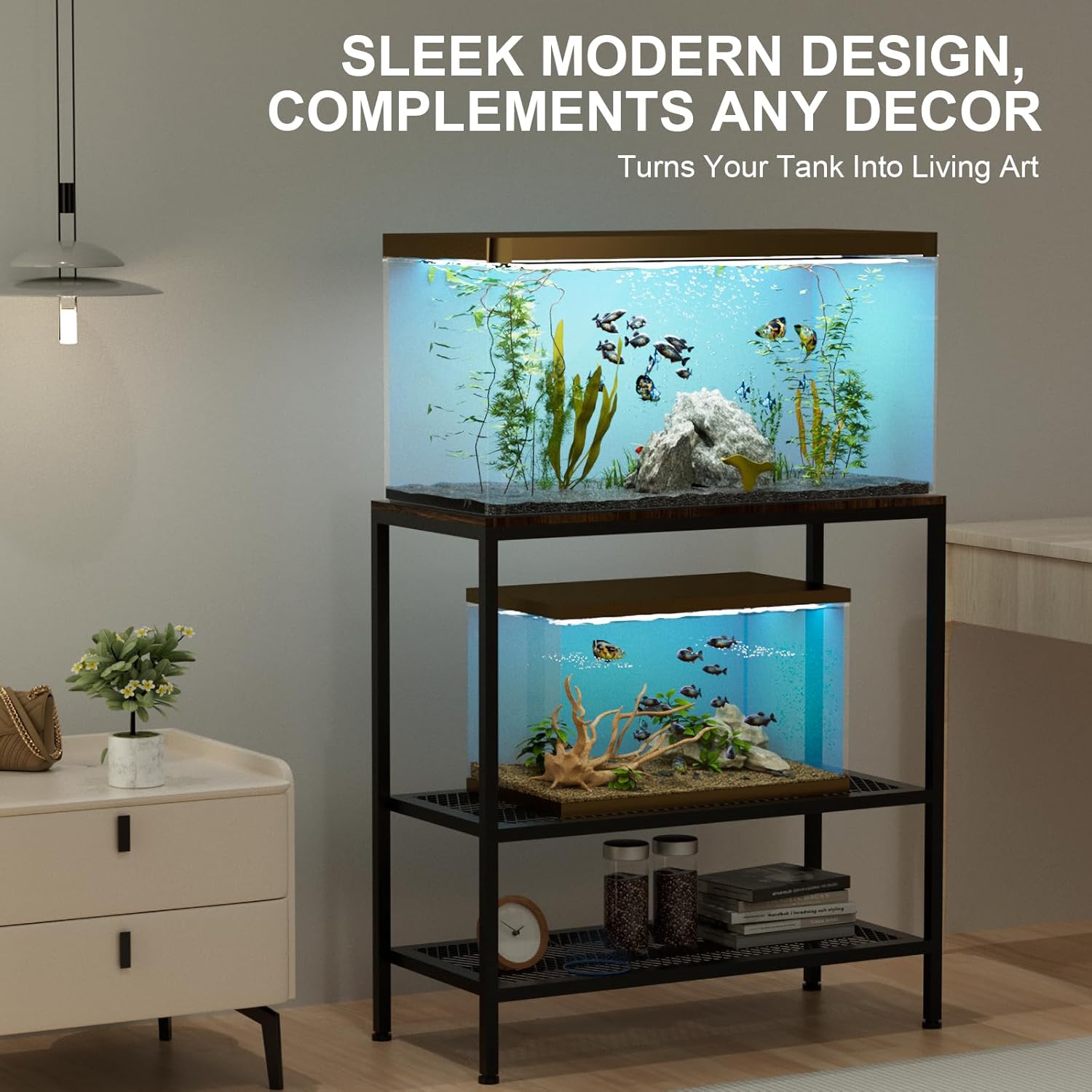 20-29 Gallon Fish Tank Stand, 3-Tier Adjustable Large Aquarium Stand, Metal Reptile Breeder Turtle Terrarium Rack Plant Shelf for Home Office, Load 350lbs, 30.7" L x 13.77" D x 31.51" H, Black