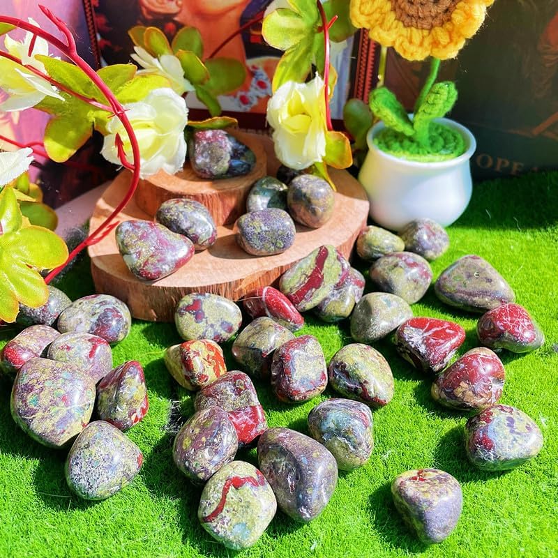 DUQGUHO Dragon Blood Stone Crystals Bulk Natural Irregular Polished Stones Tumbled Crystals Gemstone Rocks for Beginners Gift 200g
