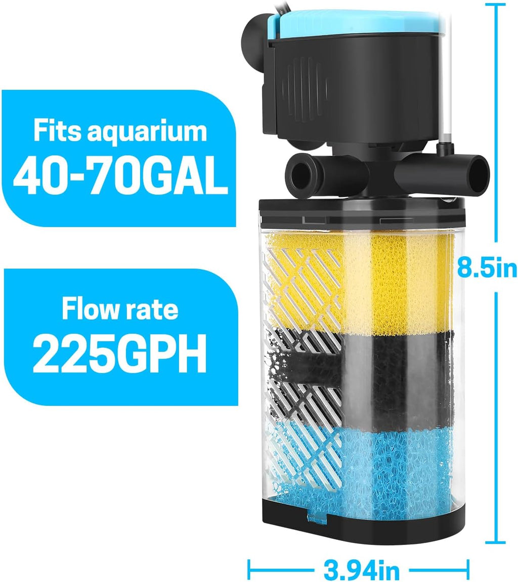 AquaMiracle Aquarium Filter 3-Stage in-Tank Filter Internal Fish Tank Filter Turtle Filter for 40-70 Gallon Fish Tanks with Dual Water Outlet & Aeration