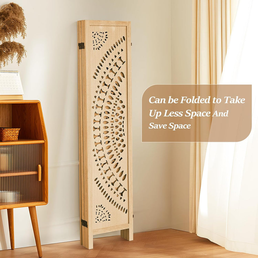 Room Dividers and Folding Privacy Screens, Boho 6 Panel Room Divider, 67" Room Divider Wall, Modern Room Partition, Privacy Dividers for Rooms, Bedroom, Light Brown