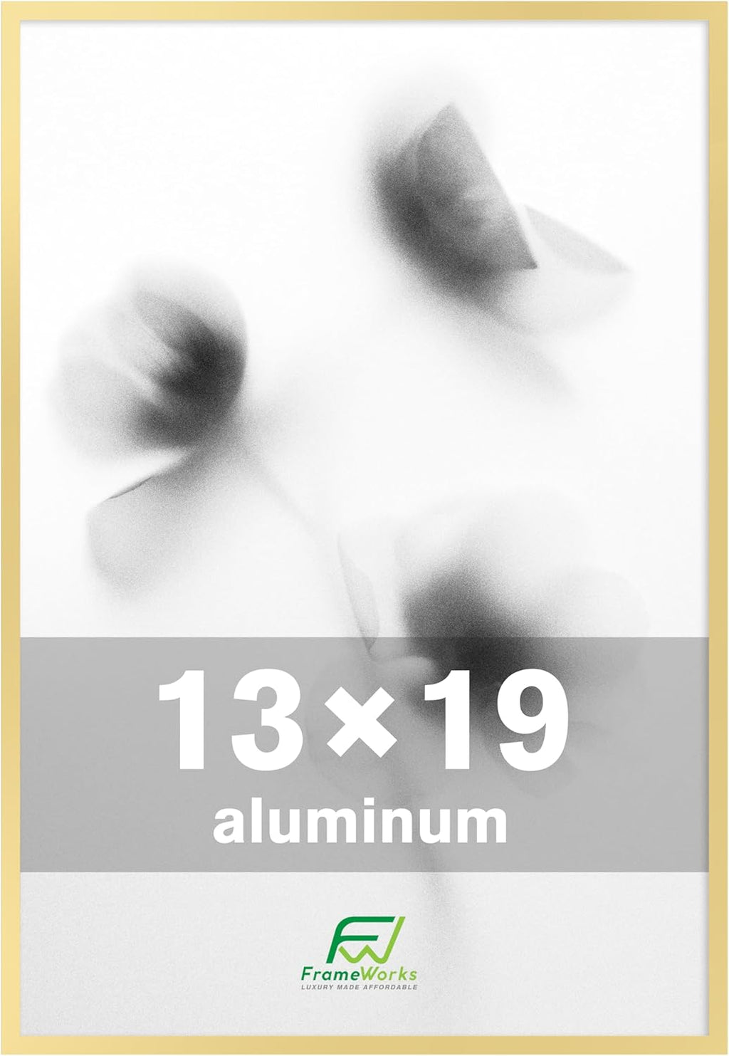 FrameWorks 13x19 Brushed Aluminum Poster Frames – Modern Brushed Metal Design w/Shatterproof Plexiglass, Perfect for Posters, Artwork, Paintings, Wall Displays – Home or Office Decor, Gold - 1 Pack