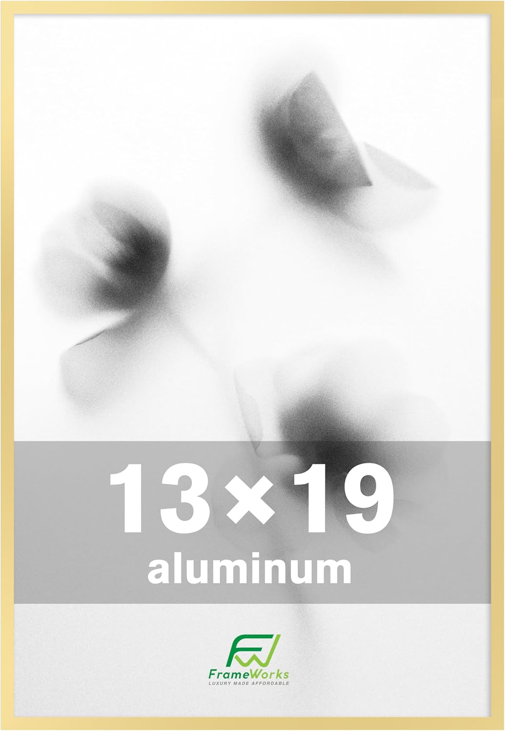 FrameWorks 13x19 Brushed Aluminum Poster Frames – Modern Brushed Metal Design w/Shatterproof Plexiglass, Perfect for Posters, Artwork, Paintings, Wall Displays – Home or Office Decor, Gold - 1 Pack