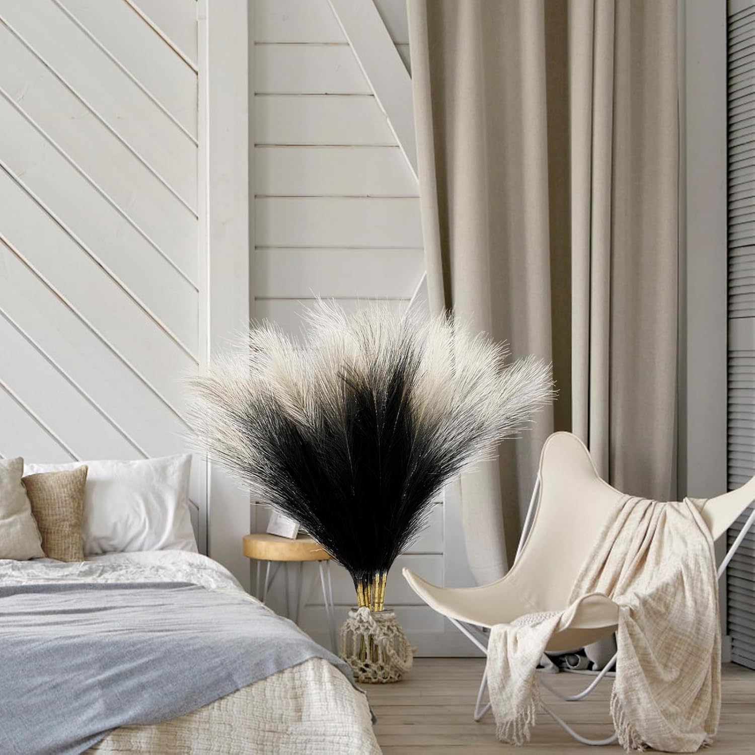 8Pcs 3FT Colorful Faux Pampas Grass for Boho Decor, KALYLOC Non-Shedding Fluffy Artificial Bulrush, Tall Reed Fluffy Stems Vase Filler Living Room Wedding Decoration