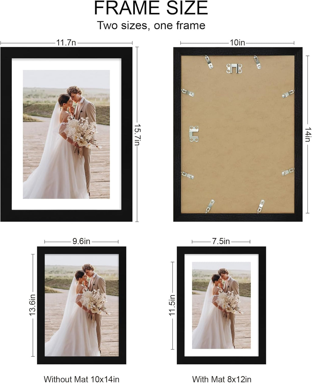 10x14 Picture Frame Set of 4, Made of Glass and Black Wooden Frame, Display 8x12 Pictures with Mat or 30 x 40cm Diamond Painting Art without Mat for Wall Mounting, Gallery Photo Frames