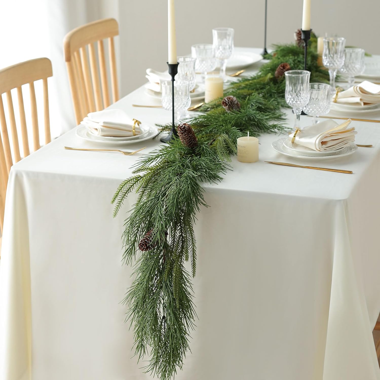 MIZII Christmas Garlands 6 Feet Artificial Pine Garland with Pinecone Real Touch Pines Vine Greenery Garland Christmas Decorations for Xmas Fireplace Mantle Home Decor Indoor Outdoor (Pine Garland)